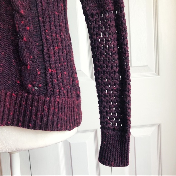 American Eagle Burgundy Open Stitch Wool Blend Sweater Small - Picture 8 of 15